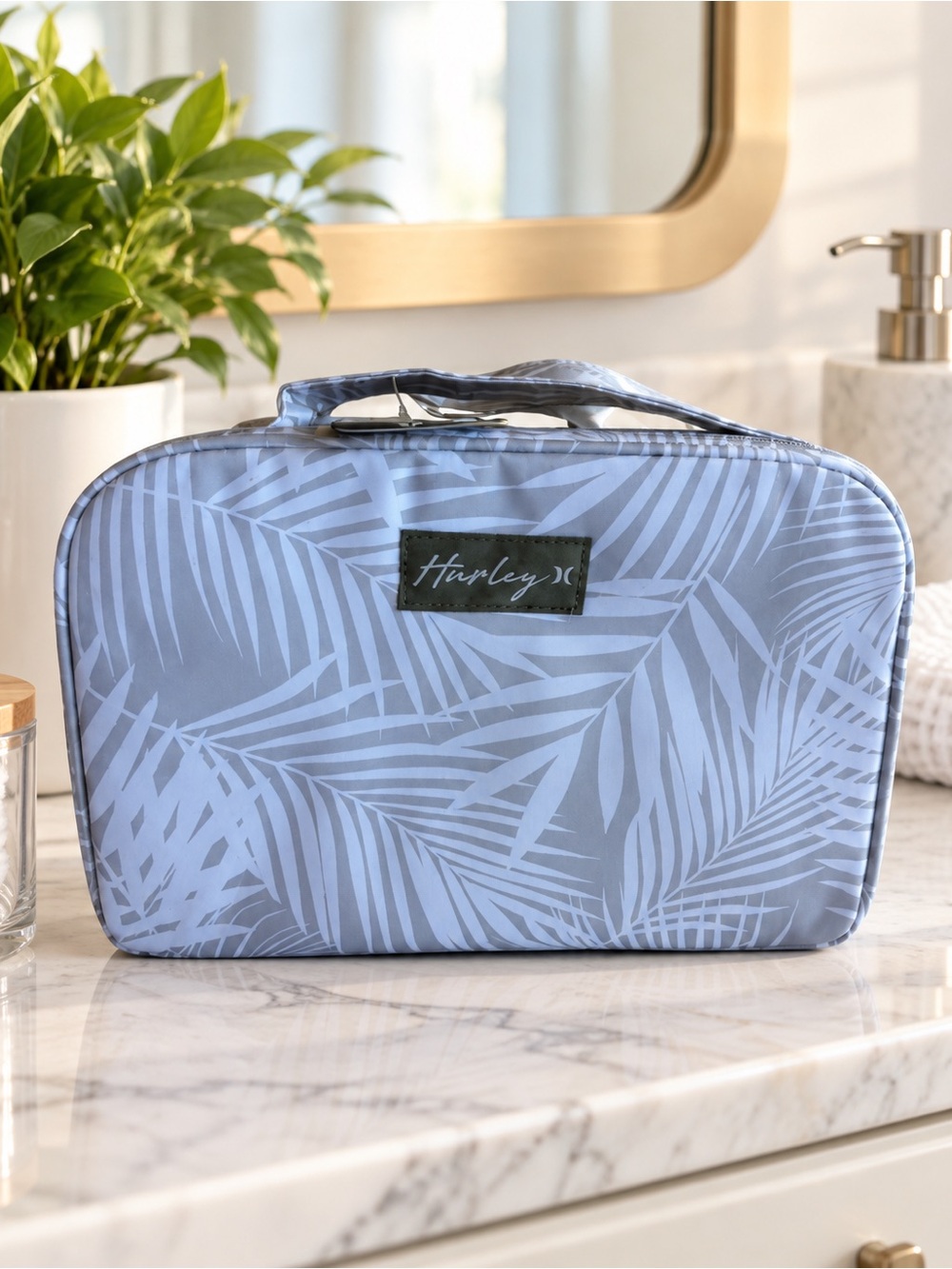 HURLEY Cosmetic Makeup Bag Tropical Palm Leaf Travel Toiletry Vanity Case NWT